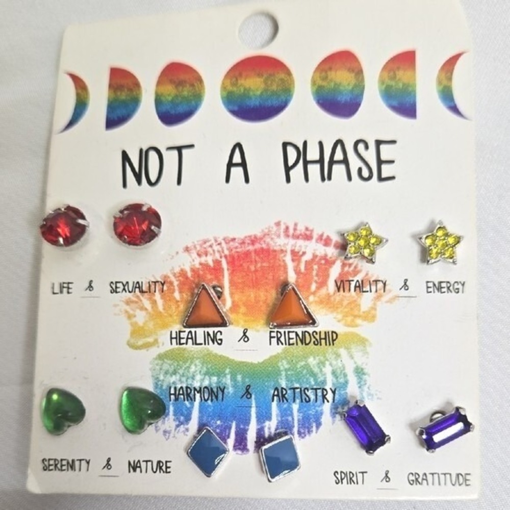 Not A Phase Pride‎ Earrings Set, 6 Pairs, Rainbow, New